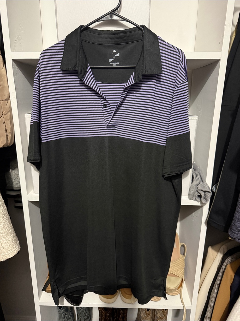 Striped Black & Lavender Head Golf Polo Shirt